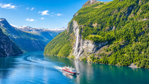 Cruising Through a Turquoise Mountain Fjord
